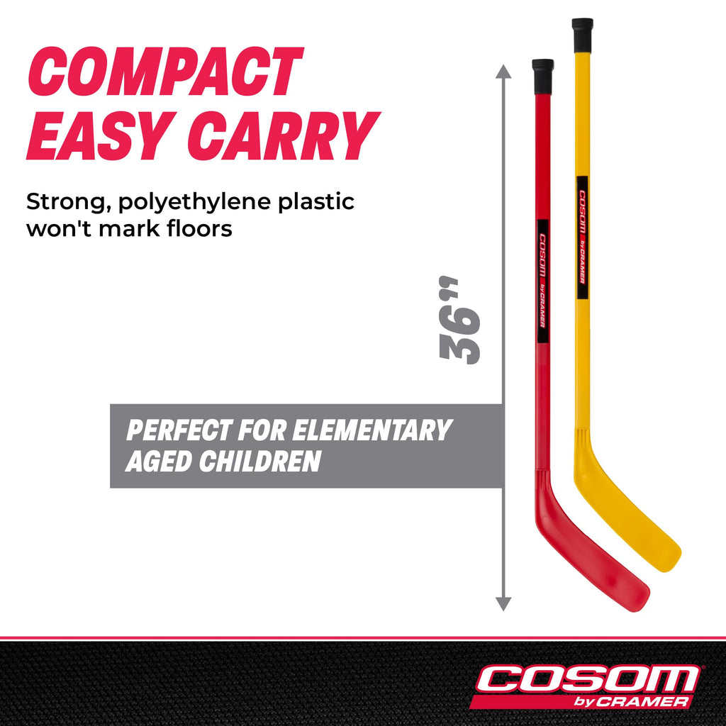 Cosom Junior Hockey Sticks for Floor Hockey and Street Hockey for Kids, Youth Hockey Set, PHYS Ed Hockey Equipment, Hockey Training