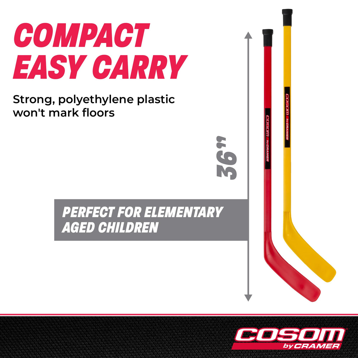 Cosom Junior Hockey Sticks for Floor Hockey and Street Hockey for Kids, Youth Hockey Set, PHYS Ed Hockey Equipment, Hockey Training