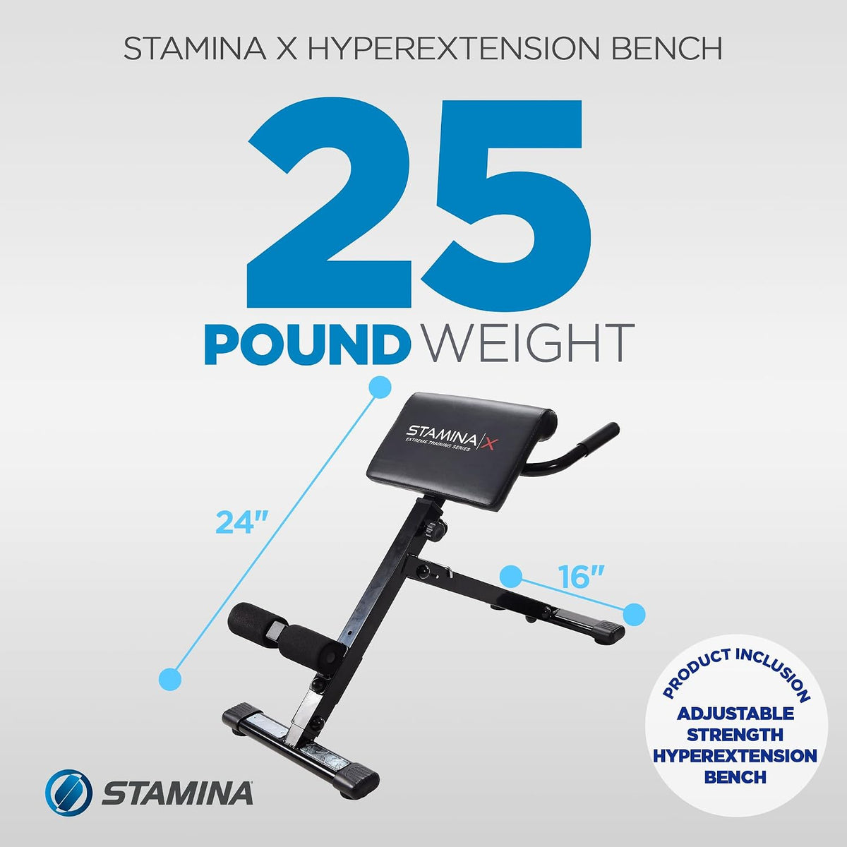 Stamina X Adjustable Ab, Back, and Core Strength Exercise, Sit-Up Fitness Hyperextension Weight Bench for At-Home Workouts