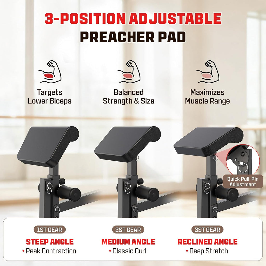 OPPSDECOR Adjustable Weight Bench with Leg Extension and Preacher Curl Pad