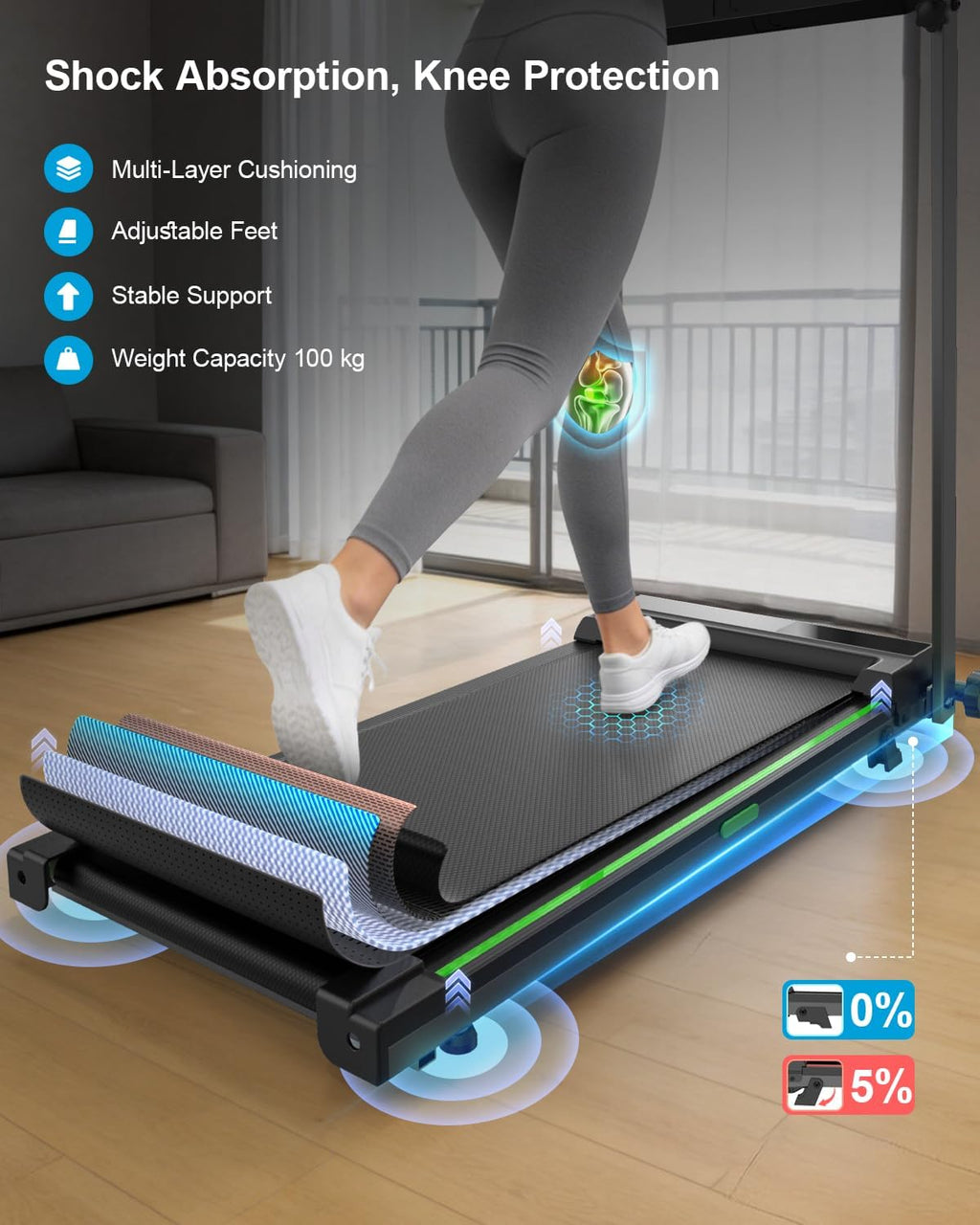 Treadmills for Home, Walking Pad with Incline, Caminadoras para Hacer Ejercicio, 0.6-6.2 MPH Portable Foldable Under Desk Caminadora, ElÃ©ctrica Casa Tredmill, Folding Compact Running Machine