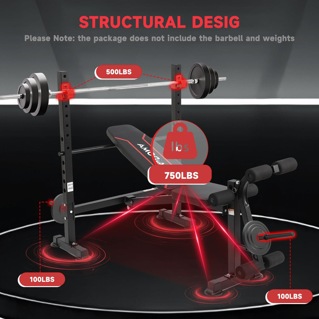 750LBS Adjustable Weight Bench Set for Full Body Workout