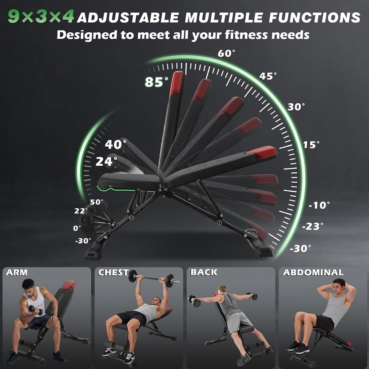 Adjustable Weight Bench for Home Gym 2.2 Inch Thick Pad