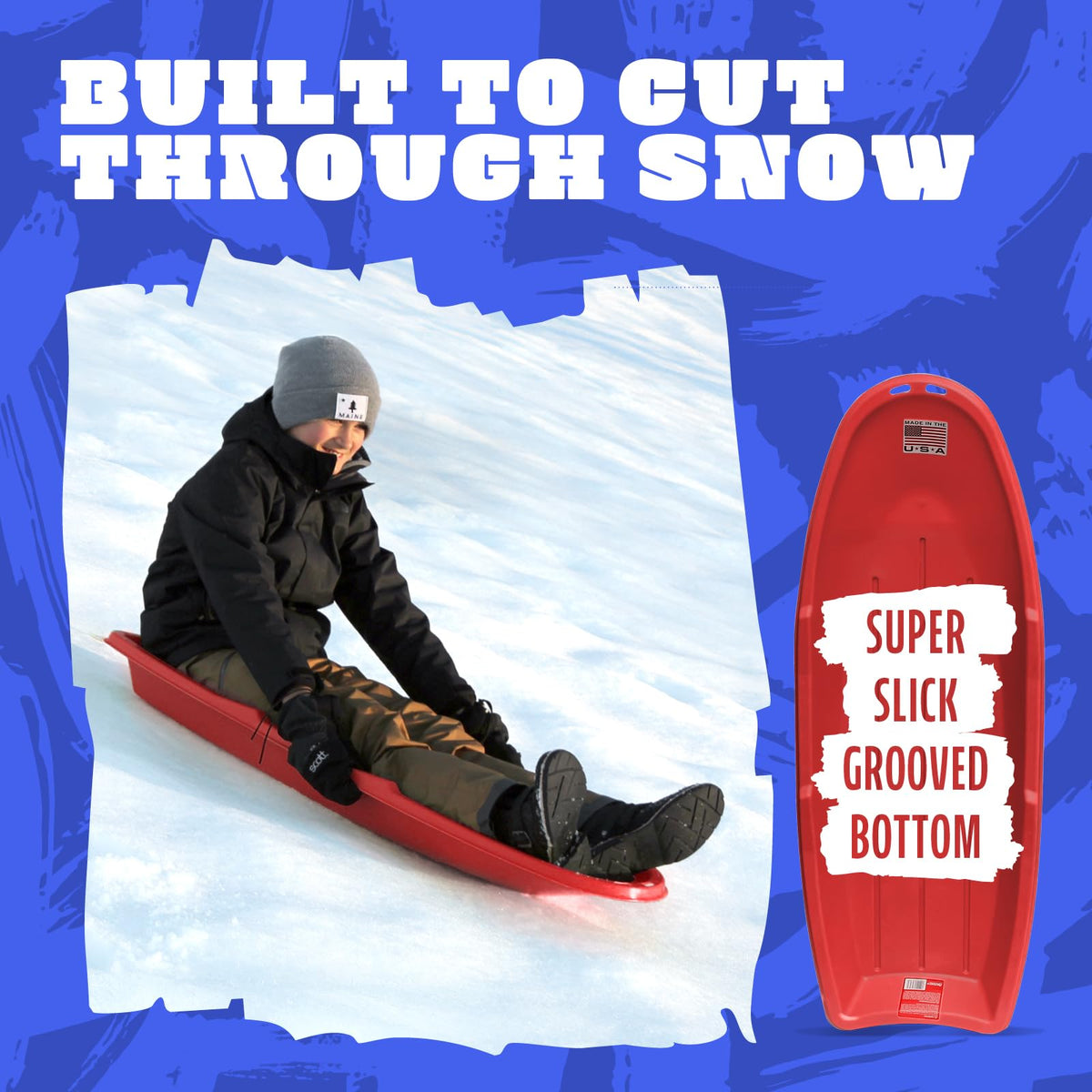 Flexible Flyer Winter Lightning Snow Sleds for Kids and Adults (Red) - 48 Inch Toboggan Style Plastic Sled with Hard Bottom for Fast, Smooth Rides - 1 or 2 Riders