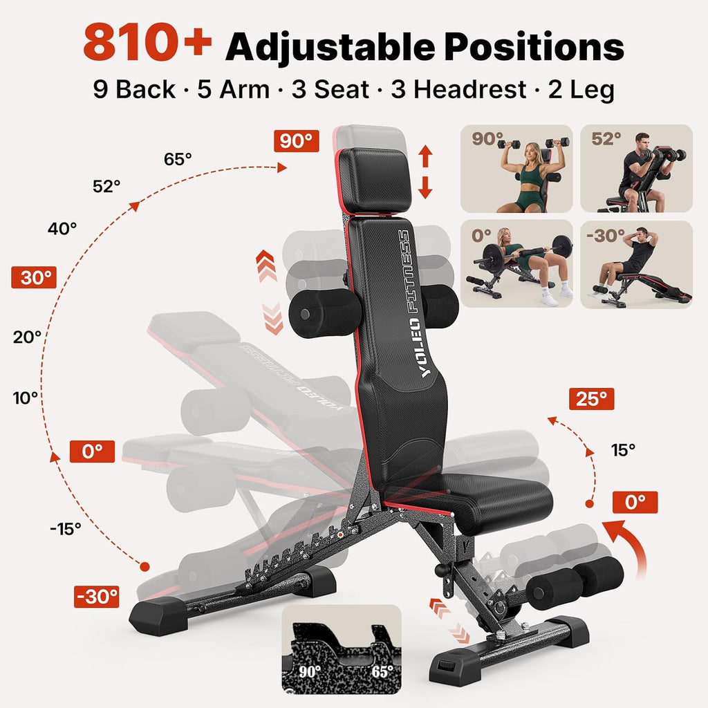 YOLEO Adjustable Weight Bench with Bench Press Stand, Foldable Workout Bench with Extended Head/Elbow Pad(for Users up to 7')
