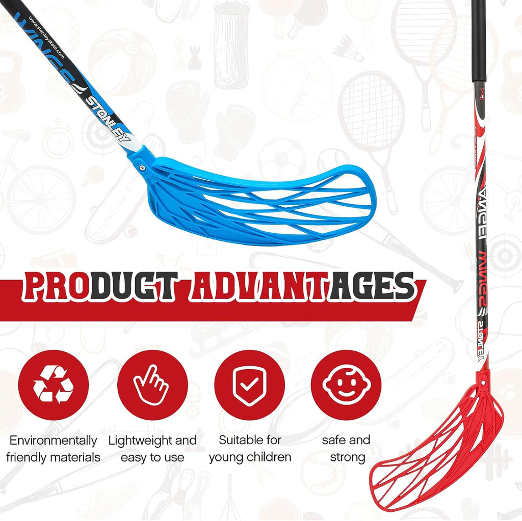 Leyndo 6 Pcs Floorball Sticks Round Alloy Shaft Floorball Hockey Stick, Red and Blue