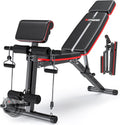 XDDIAS Adjustable Weight Bench, Workout Bench with Leg Extension and Preacher Curl Pad, Weight Bench for Home Gym, Foldable Exercise Bench, Quick Adjustment Incline Bench Press