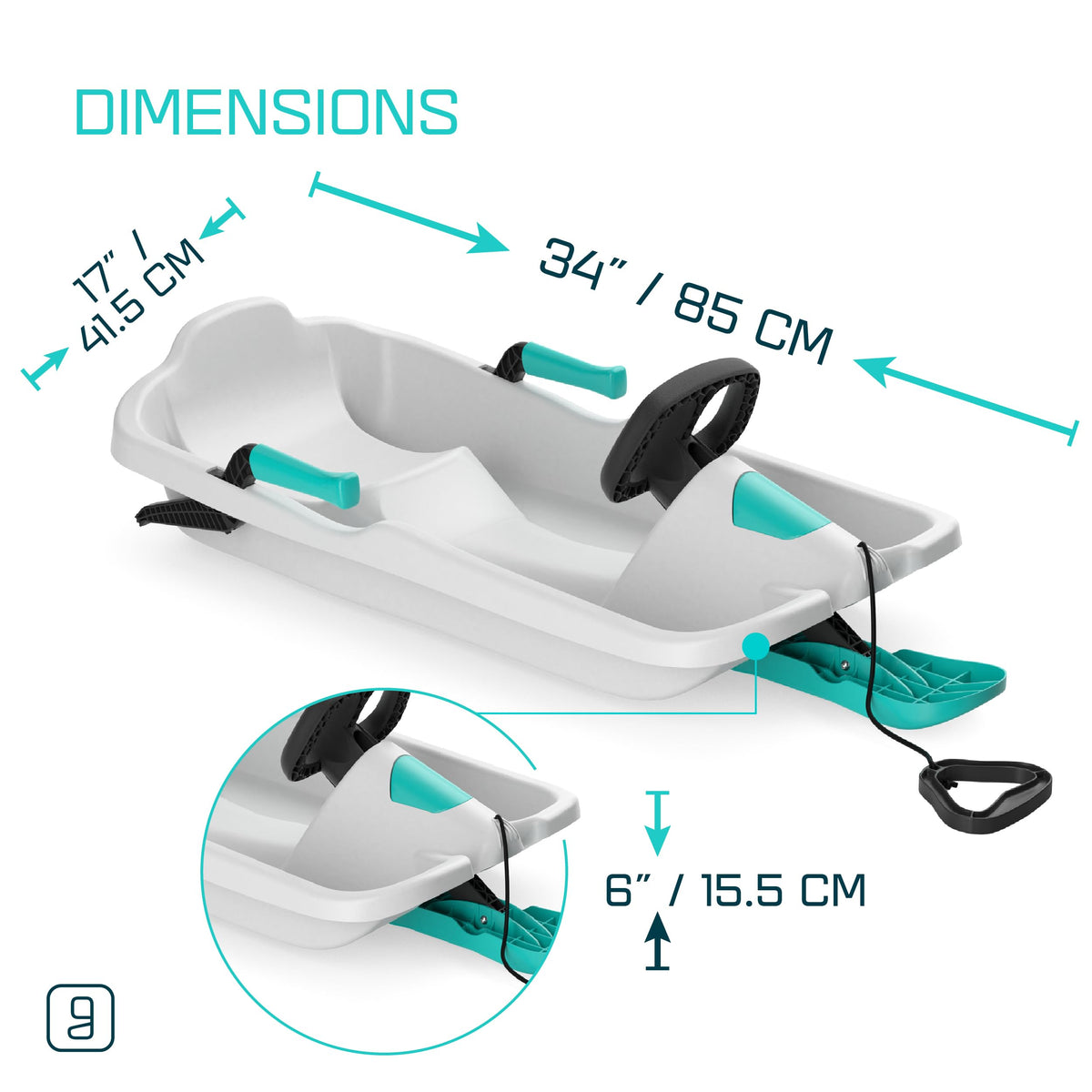 Durable Kids' Toboggan Sleds - Plastic, Lightweight, Winter Snow Sleds with Tow Strap & Pull-Up Brakes