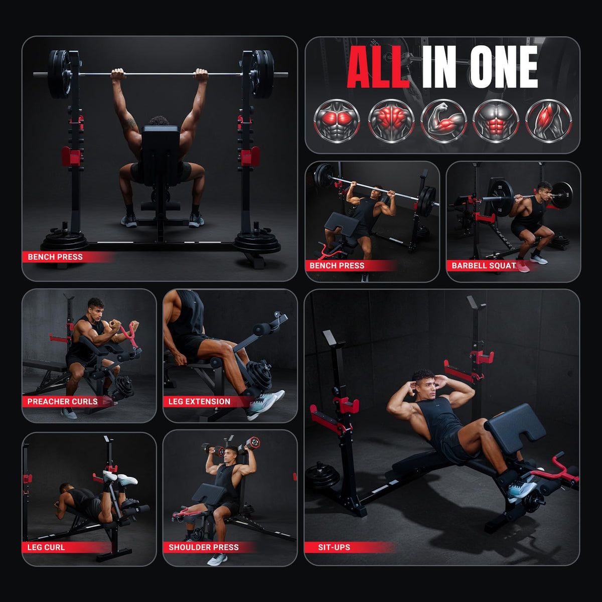 YOLEO 6-in-1 Weight Bench Set, 880LBS Adjustable Bench with Rack & Curl Pad