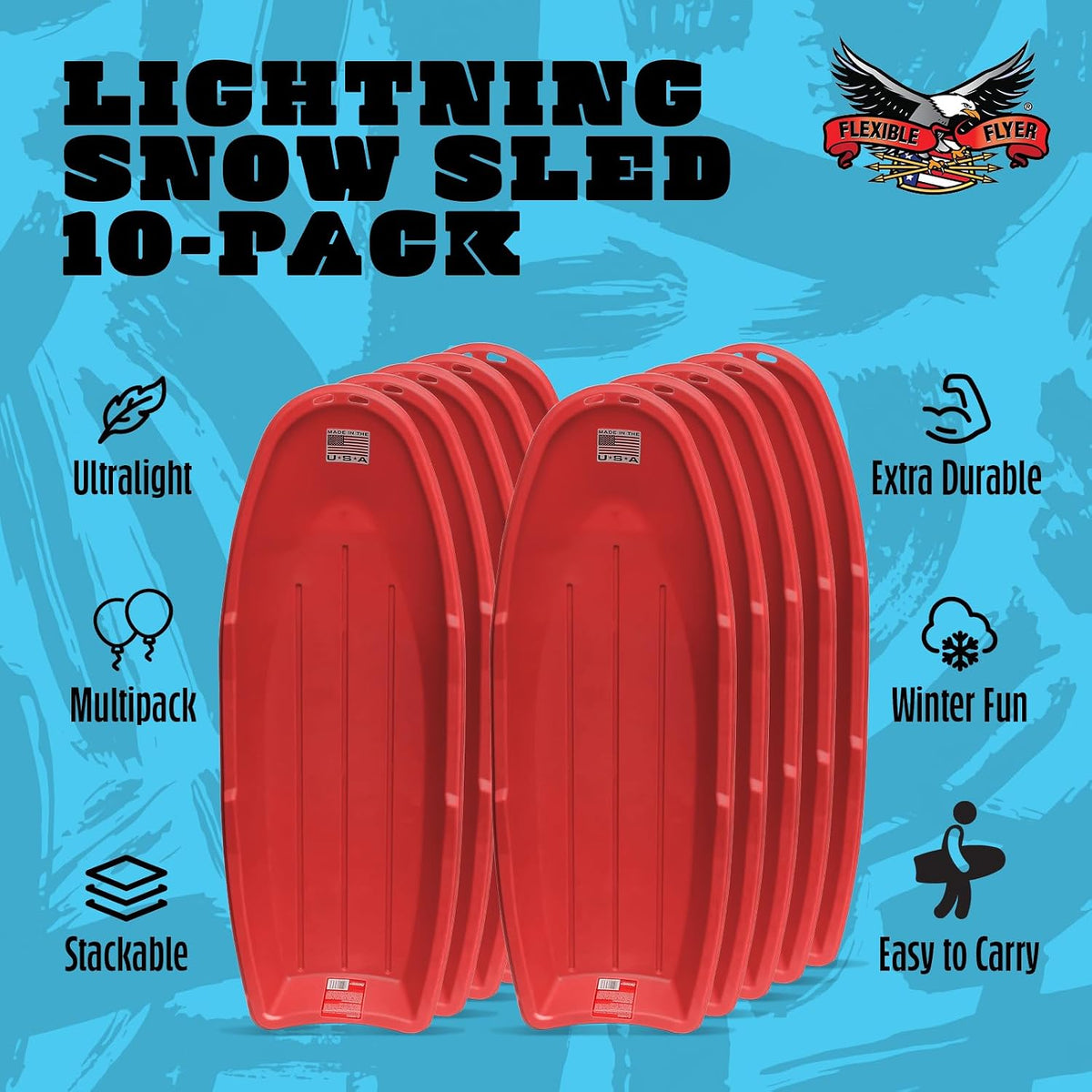 Flexible Flyer Winter Lightning Snow Sleds for Kids and Adults (Red) - 48 Inch Toboggan Style Plastic Sled with Hard Bottom for Fast, Smooth Rides - 1 or 2 Riders