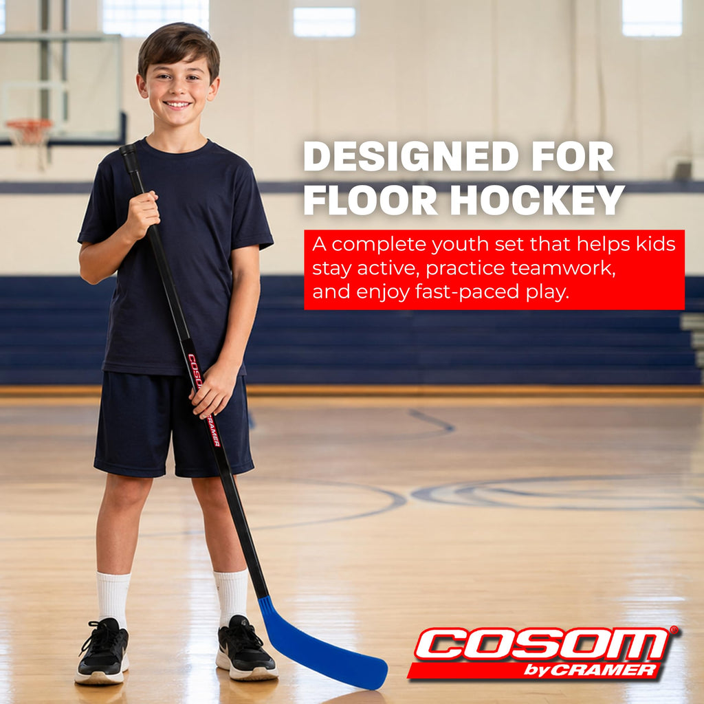 Cosom Junior Hockey Sticks for Floor Hockey and Street Hockey for Kids, Youth Hockey Set, PHYS Ed Hockey Equipment, Hockey Training