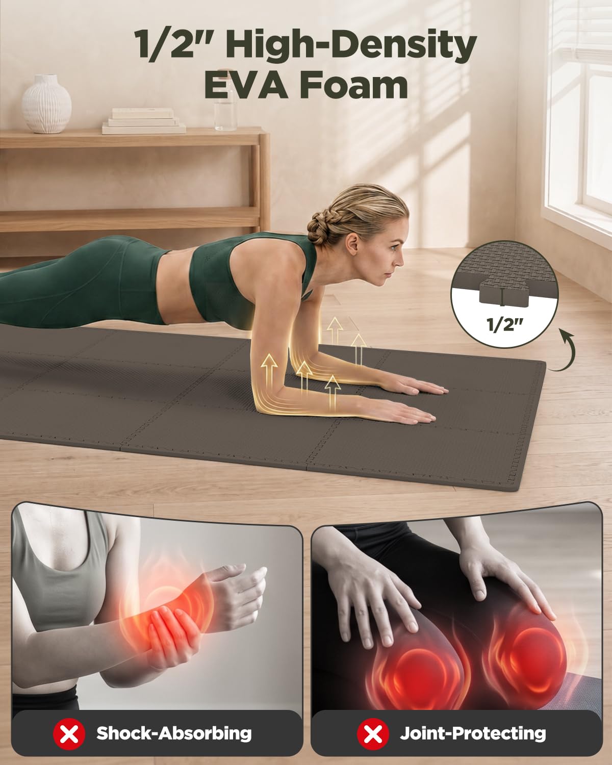1/2" Thick 24 Pcs 96 Sq Ft EVA Foam Puzzle Exercise Mats, High-Density Interlocking Foam Floor Tiles for Home Gym, Gym Mat for Workout Equipment & Direct Exercise, Floor Padding for Kids