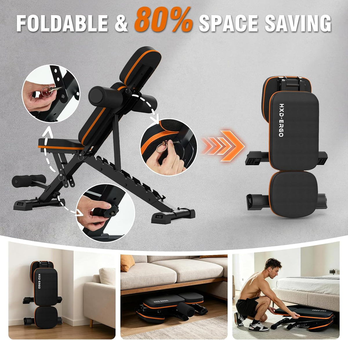 Adjustable Weight Bench for Home Gym, Foldable Workout Bench, Incline Bench
