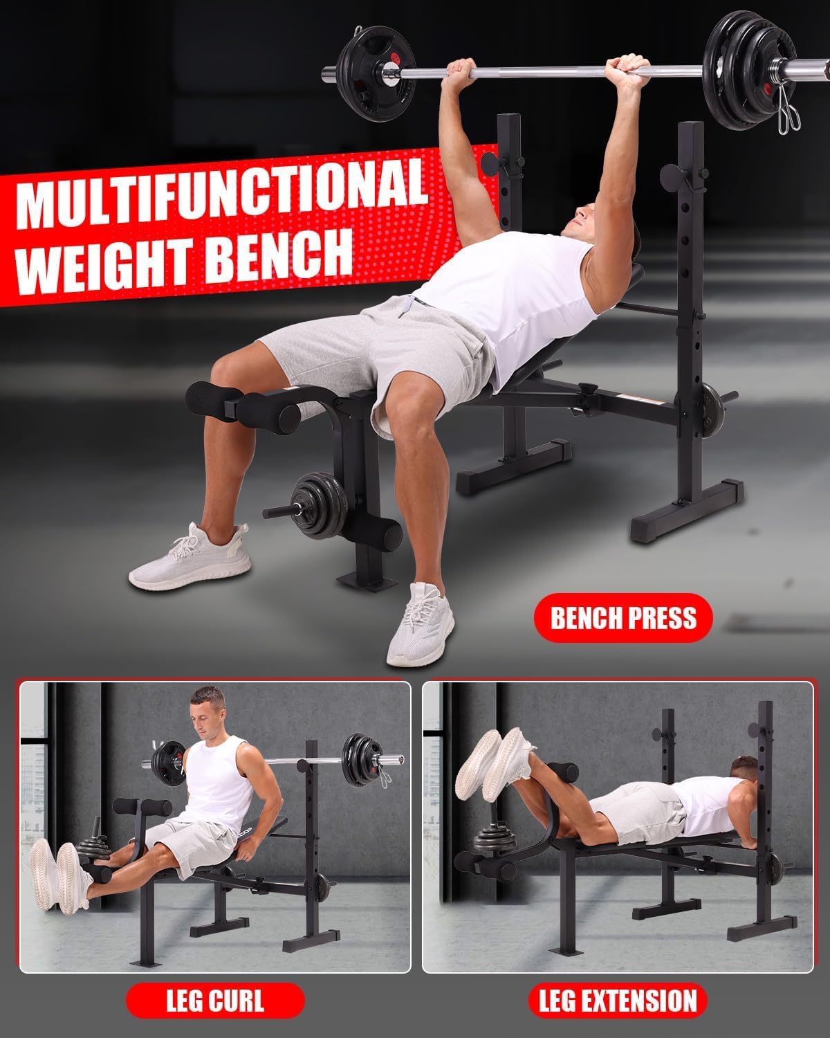 OPPSDECOR Weight Bench Set for Home Gym, 900LBS Adjustable Bench Press