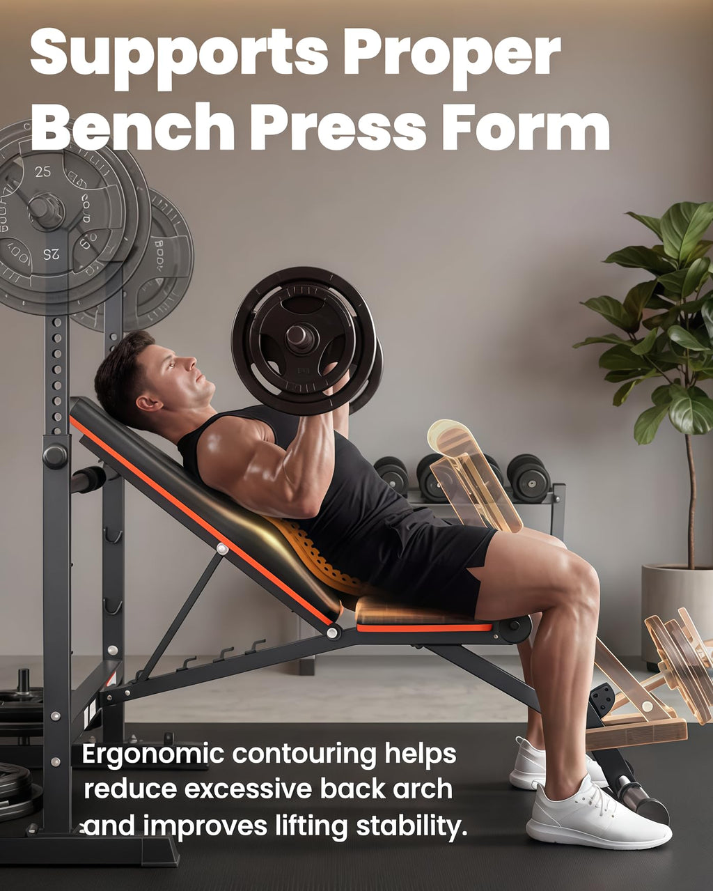 YOLEO 6-in-1 Weight Bench Set, 880LBS Adjustable Bench with Rack & Curl Pad