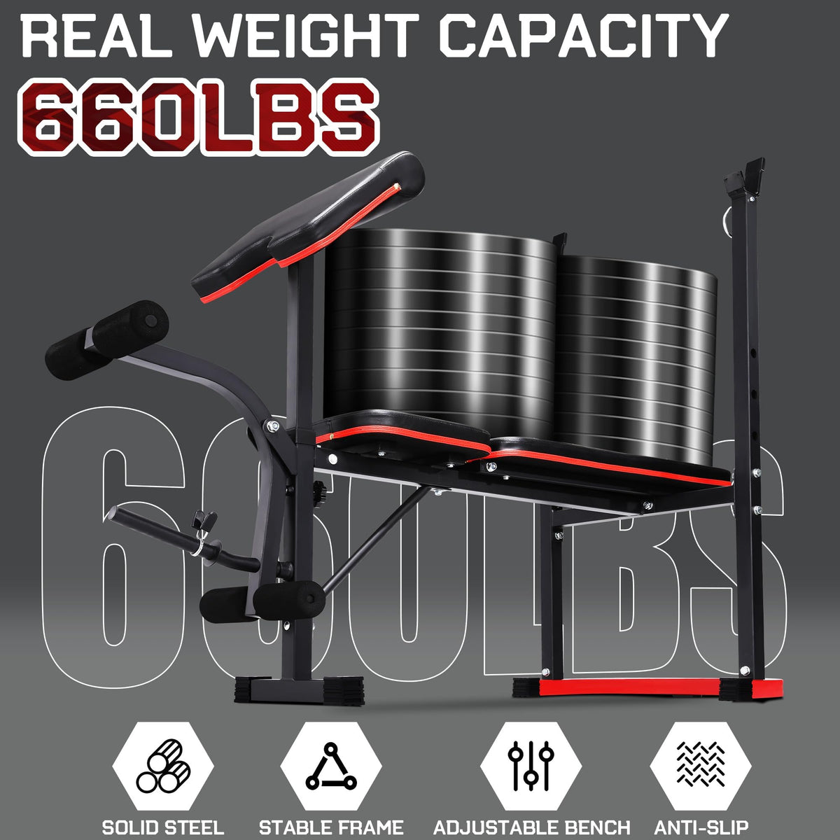 OPPSDECOR Foldable Weight Bench Set with Leg Extension and Curl, Squat Rack