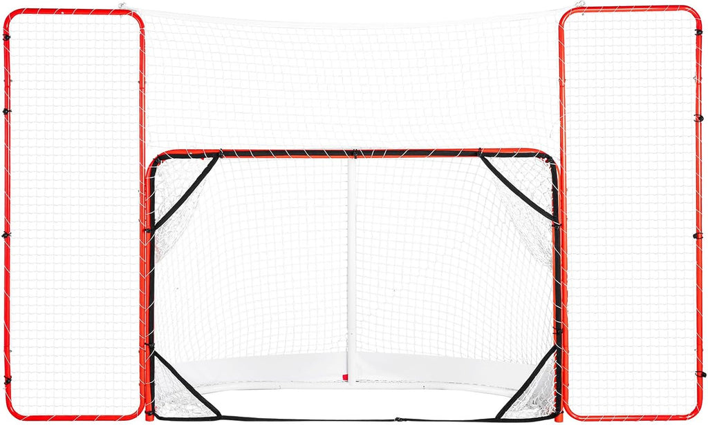 VEVOR Hockey Goal with Backstop and Targets, Street Steel Hockey Net, 72" Pro Hockey Training Goal Set, Portable Indoor Outdoor Hockey Goal with Net, Easy Assemble, White/Red