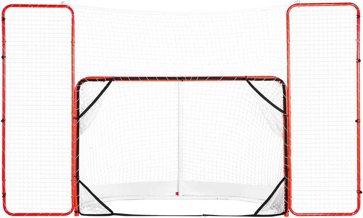 Happybuy Hockey Goal with Backstop & Targets, 72" Street Hockey Net, Portable Indoor/Outdoor Training Set, Easy Assembly, White/Red