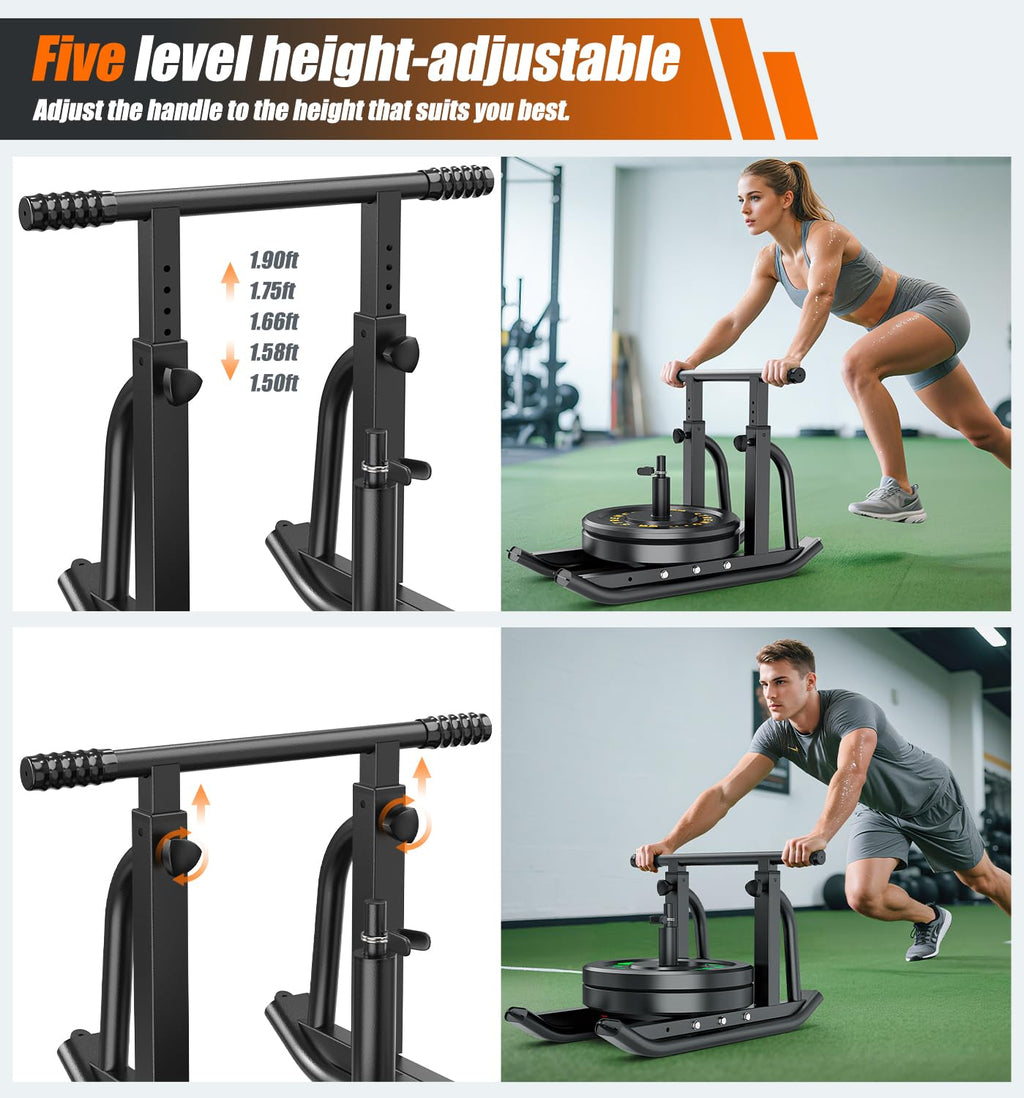 Football Sleds and Chutes, Weight Sled, Workout Fitness Sled for Training- Running Speed, Agility, Soccer, Strength, Adjustable Height Handle, Fits 1" & 2" Weight Plates