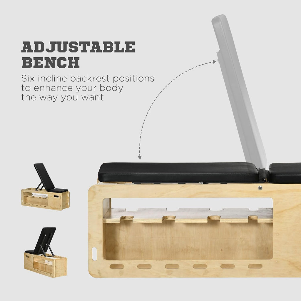 Soozier Adjustable Weight Bench Workout Bench Storage Rack Resistance Rope