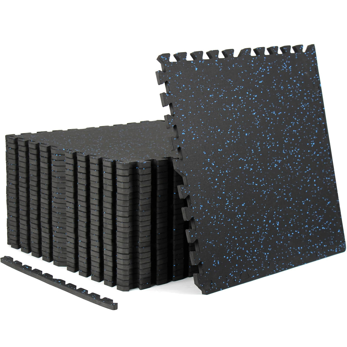 0.56in Thick 48 Sq Ft Exercise Equipment Mats, 12 Tiles Rubber Top EVA Foam Workout Mats, Interlocking Gym Flooring for Home Gym, 24 x 24in, Black & Blue