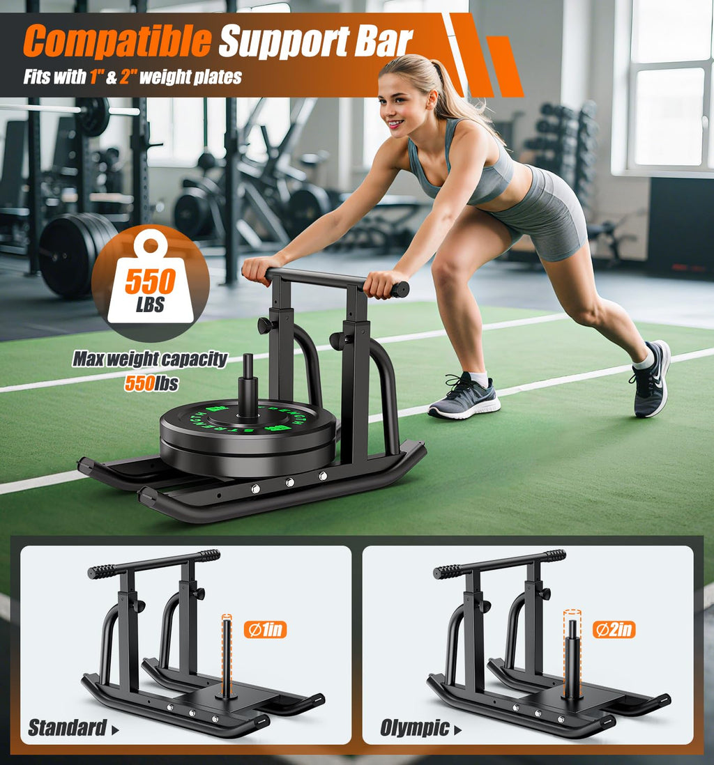Football Sleds and Chutes, Weight Sled, Workout Fitness Sled for Training- Running Speed, Agility, Soccer, Strength, Adjustable Height Handle, Fits 1" & 2" Weight Plates