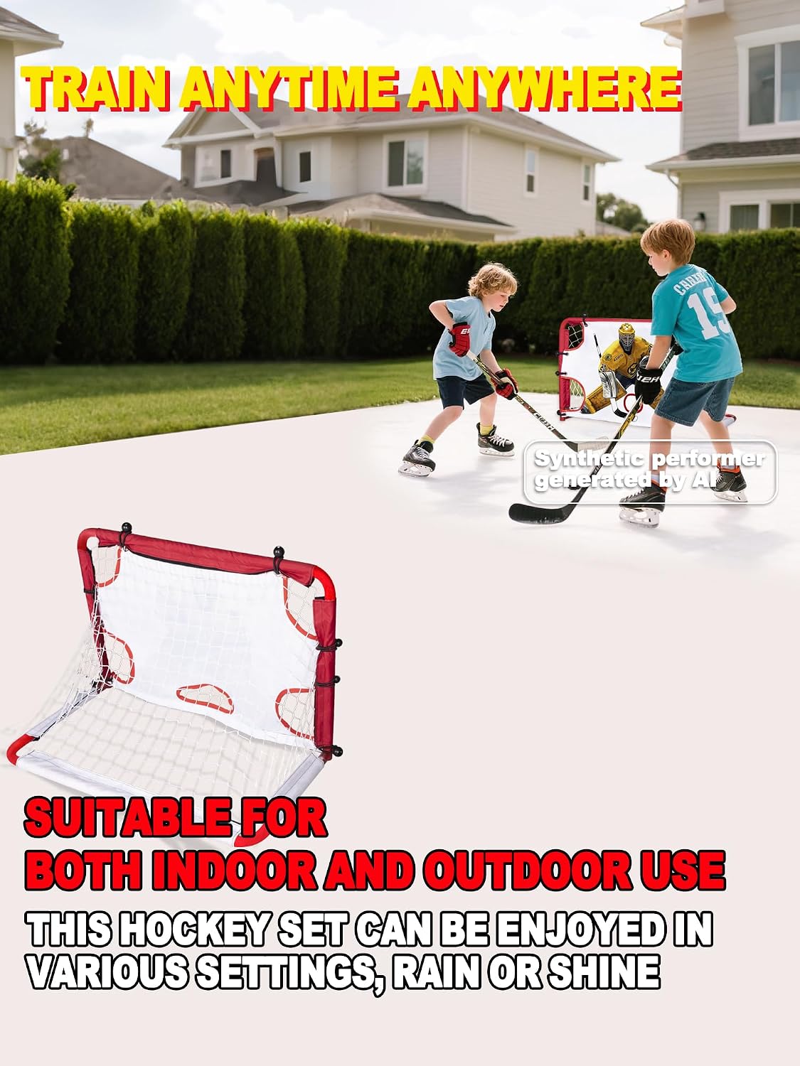 kasifei Mini Steel Hockey Net Set, 2 Pack 30" x 20" Heavy Duty Knee Hockey Net with Shooter Tutor for Kids