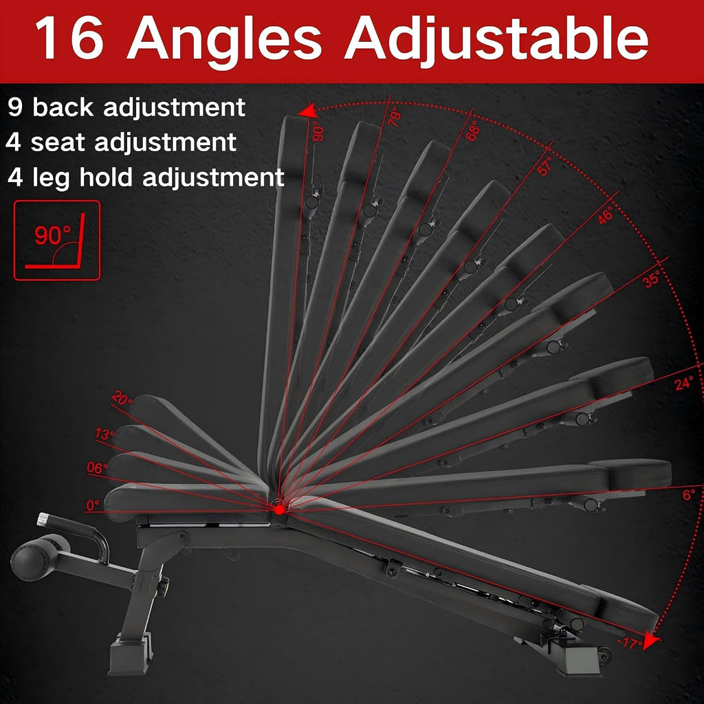 YOUTEN 1300 LB Weight Bench With Headrest Heavy Capacity | 9-4-4 90Â° Adjustable Incline Decline Exercise Chair for Home Gym More Stable and Durable | Foldable Training Lifting Bench | Dragon Flag Handle for Abdominal Arm Workout 2025 New Version