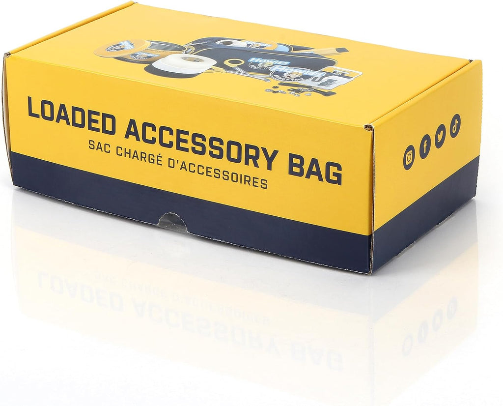 Howies Hockey Loaded Accessory Bag â Includes Stick, Grip, and Shin Pad Tape, Helmet Repair Kit, Fine Skate Stone and More! Ultimate Travel Bag and Gift for Hockey Players & Fans.