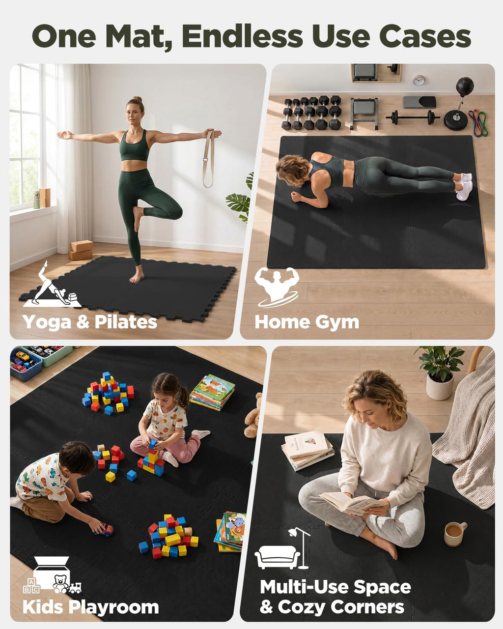 1/2" Thick 24 Pcs 96 Sq Ft EVA Foam Puzzle Exercise Mats, High-Density Interlocking Foam Floor Tiles for Home Gym, Gym Mat for Workout Equipment & Direct Exercise, Floor Padding for Kids