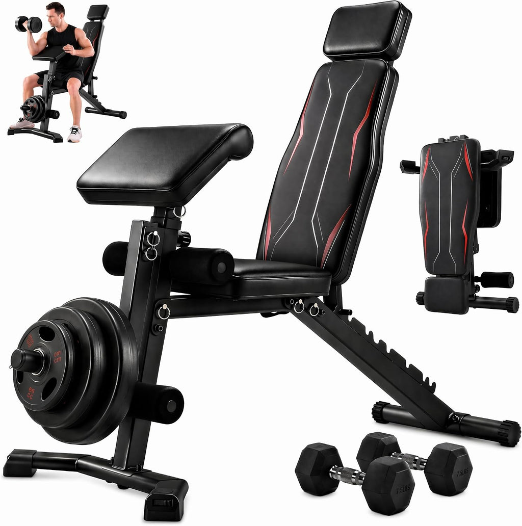 OPPSDECOR Adjustable Weight Bench with Leg Extension and Preacher Curl Pad