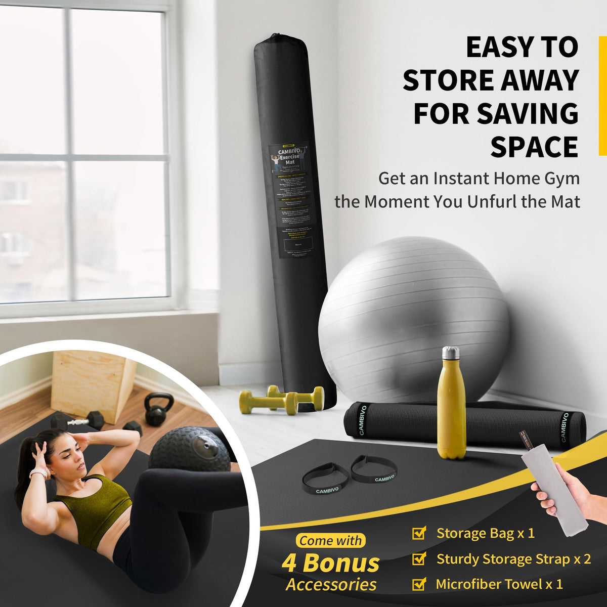 CAMBIVO 8'x6'/7'x5'/6'x4' Large Exercise Mat Workout Mat for Home Gym, 7mm