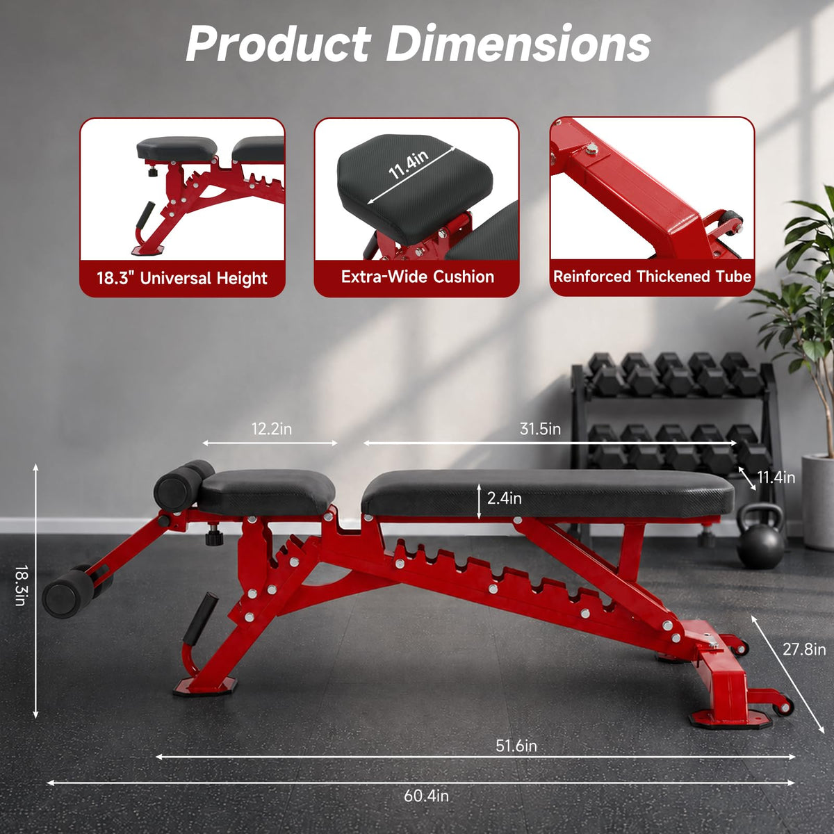 SPORTSOUL 1300LB Weight Bench, 50 Adjustable Positions FID Workout Bench