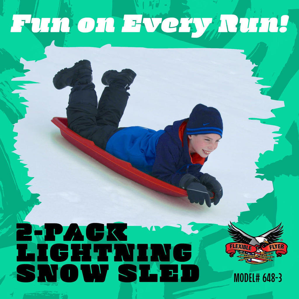 Flexible Flyer Winter Lightning Snow Sleds for Kids and Adults (Red) - 48 Inch Toboggan Style Plastic Sled with Hard Bottom for Fast, Smooth Rides - 1 or 2 Riders