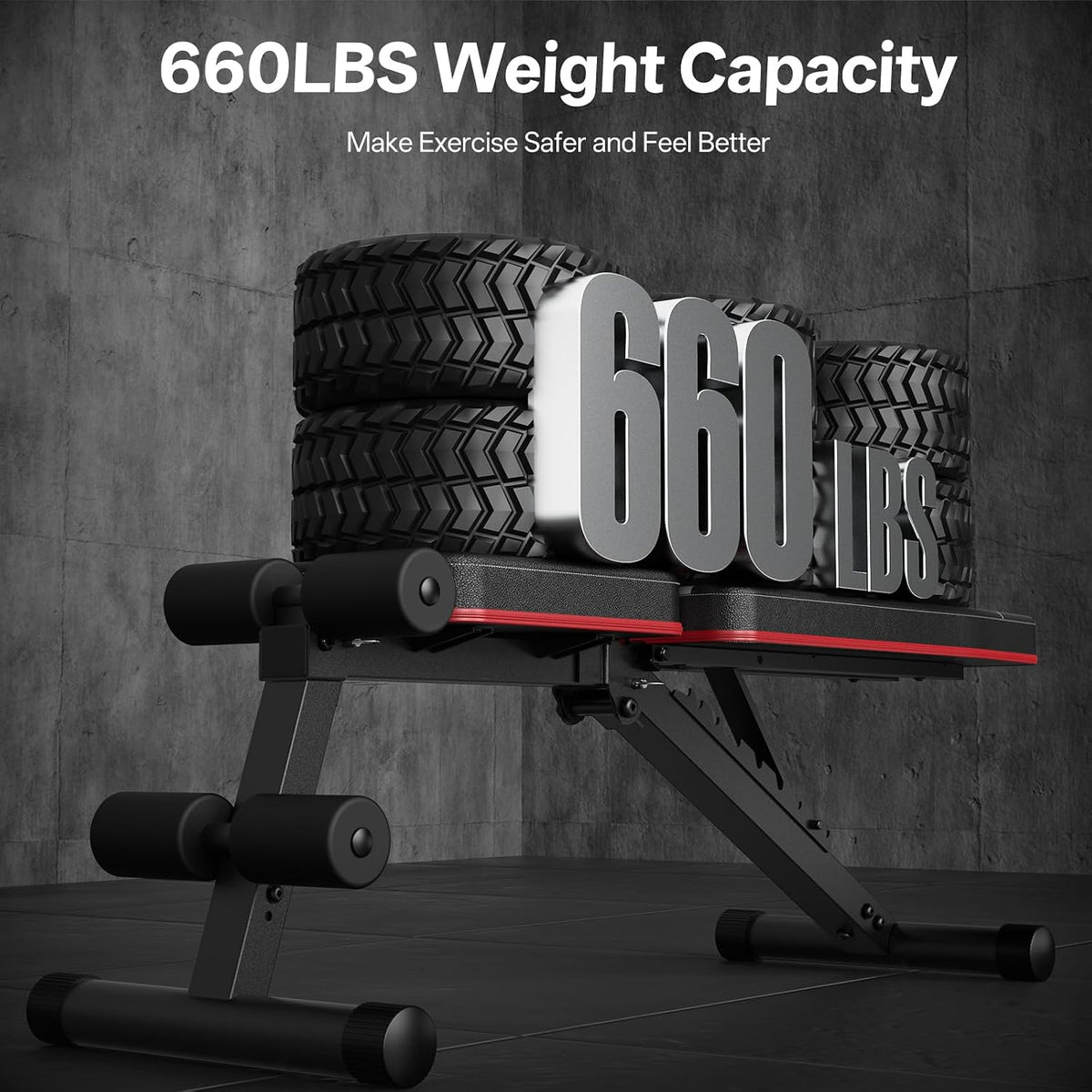 PASYOU Adjustable Weight Bench, Foldable, Incline Decline Flat, Bench Press with 660LBS, 95% Pre-Assembled, Compact Workout Bench Full Body Strength Training Bench for Home Gym, Wider Seat