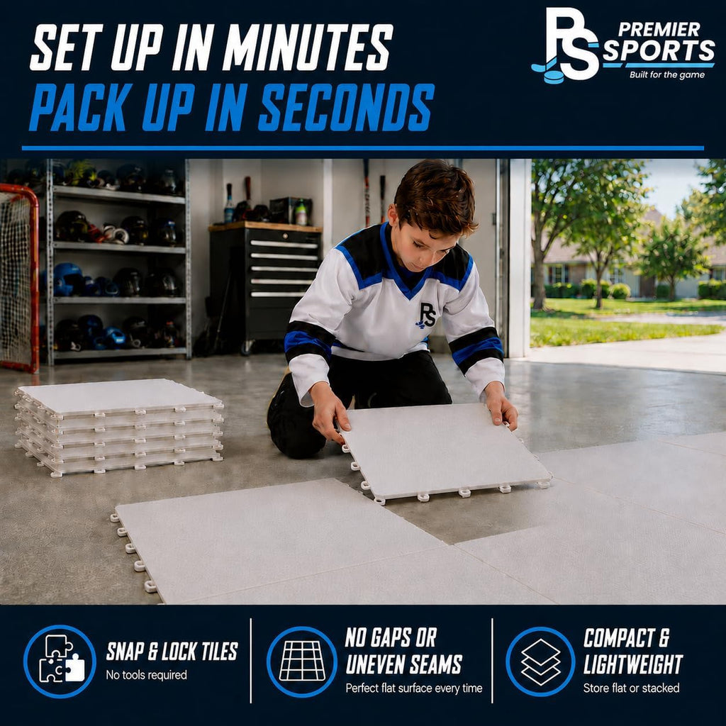 PS Bundle Hockey Flooring Tiles for Training - 15 Pack of 12 x 12â + 54â Junior Steel Street Hockey Goal