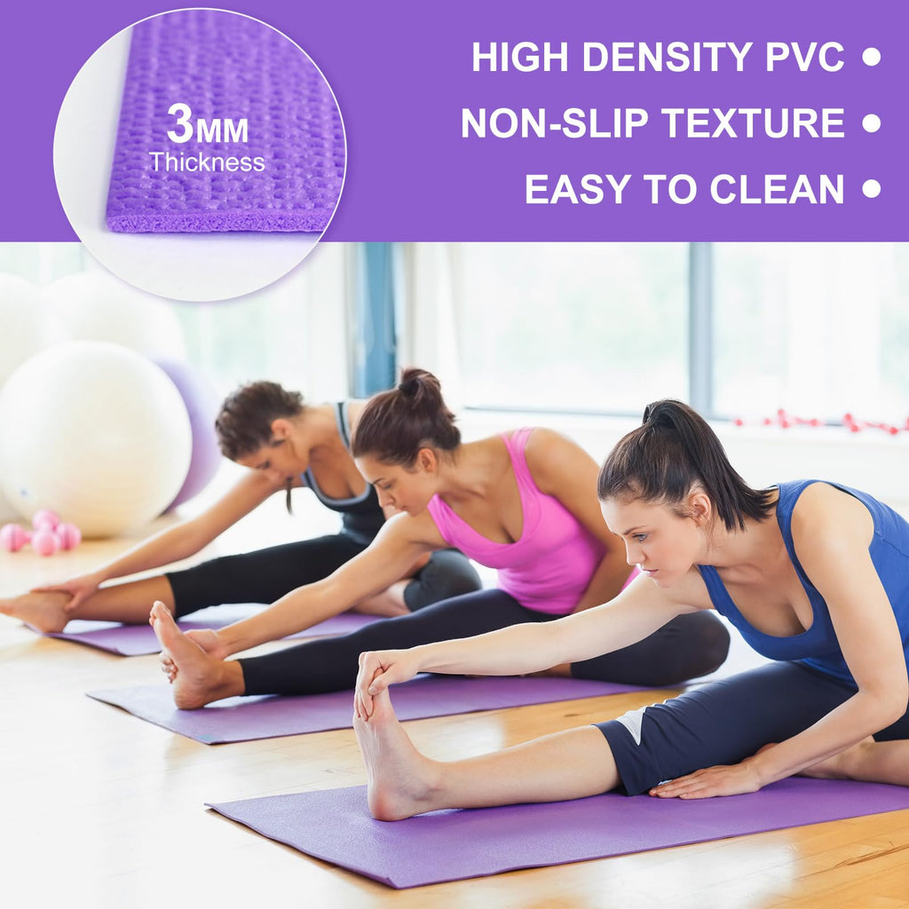 Funtery 3 mm Thin Yoga Mats Bulk, 68 x 24 in