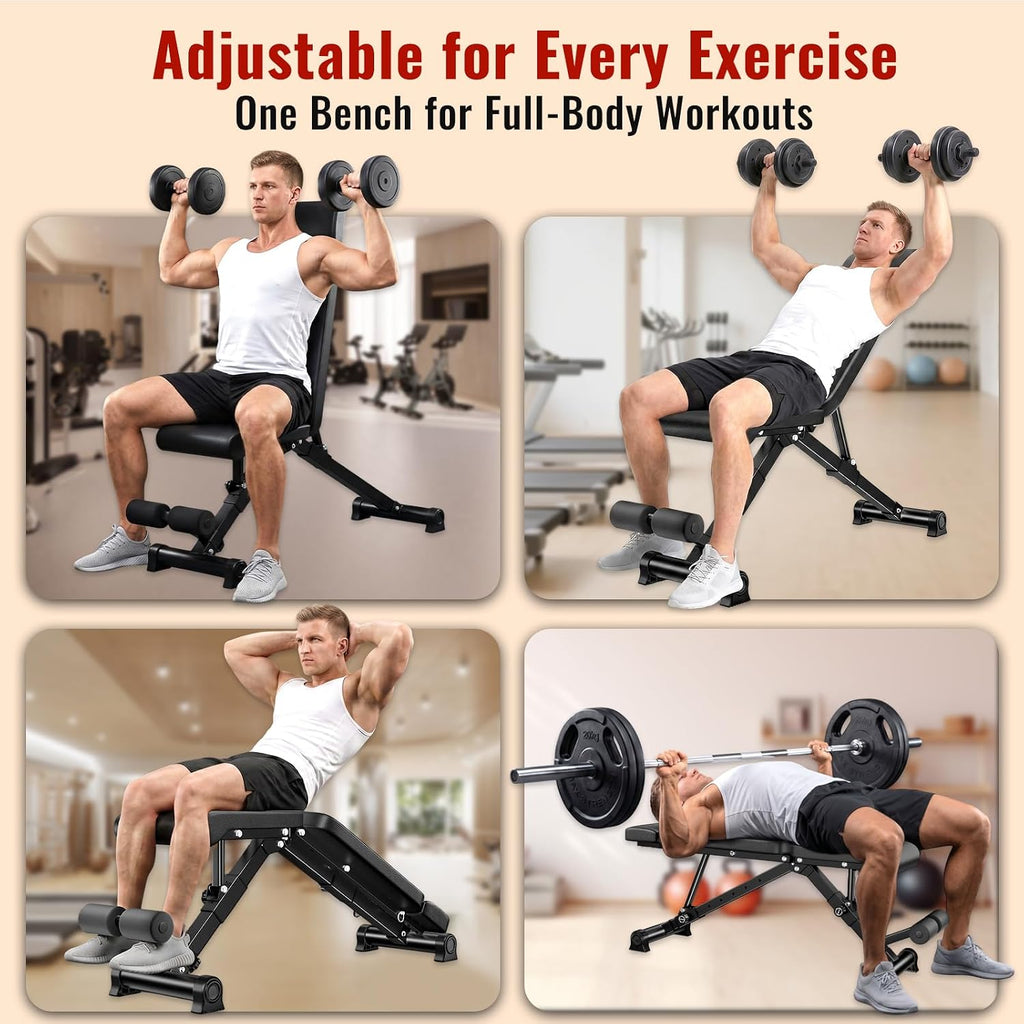 HEROGIFT Adjustable Weight Bench, 600 LB Capacity with Headrest