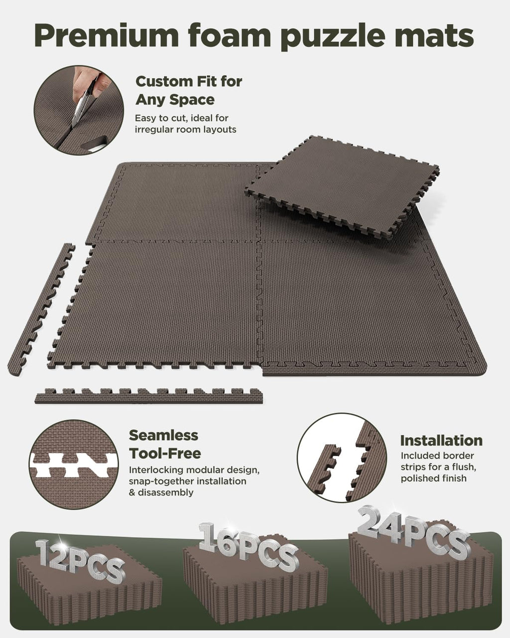 1/2" Thick 24 Pcs 96 Sq Ft EVA Foam Puzzle Exercise Mats, High-Density Interlocking Foam Floor Tiles for Home Gym, Gym Mat for Workout Equipment & Direct Exercise, Floor Padding for Kids