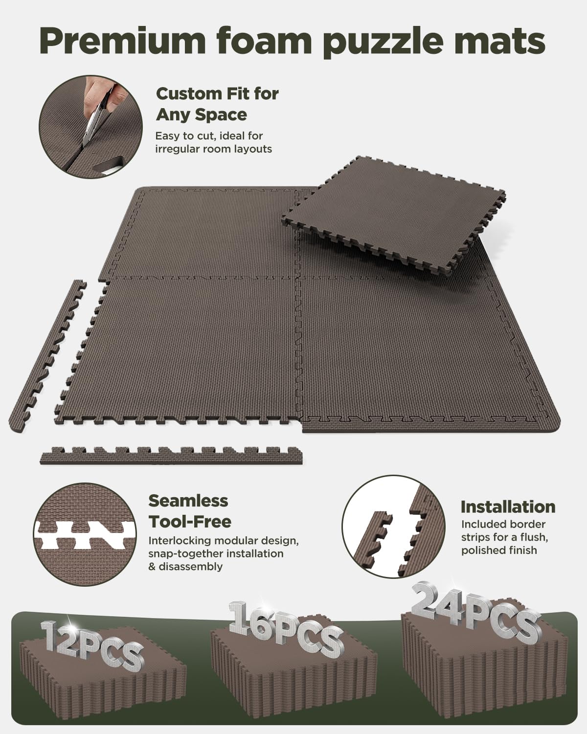 1/2" Thick 24 Pcs 96 Sq Ft EVA Foam Puzzle Exercise Mats, High-Density Interlocking Foam Floor Tiles for Home Gym, Gym Mat for Workout Equipment & Direct Exercise, Floor Padding for Kids