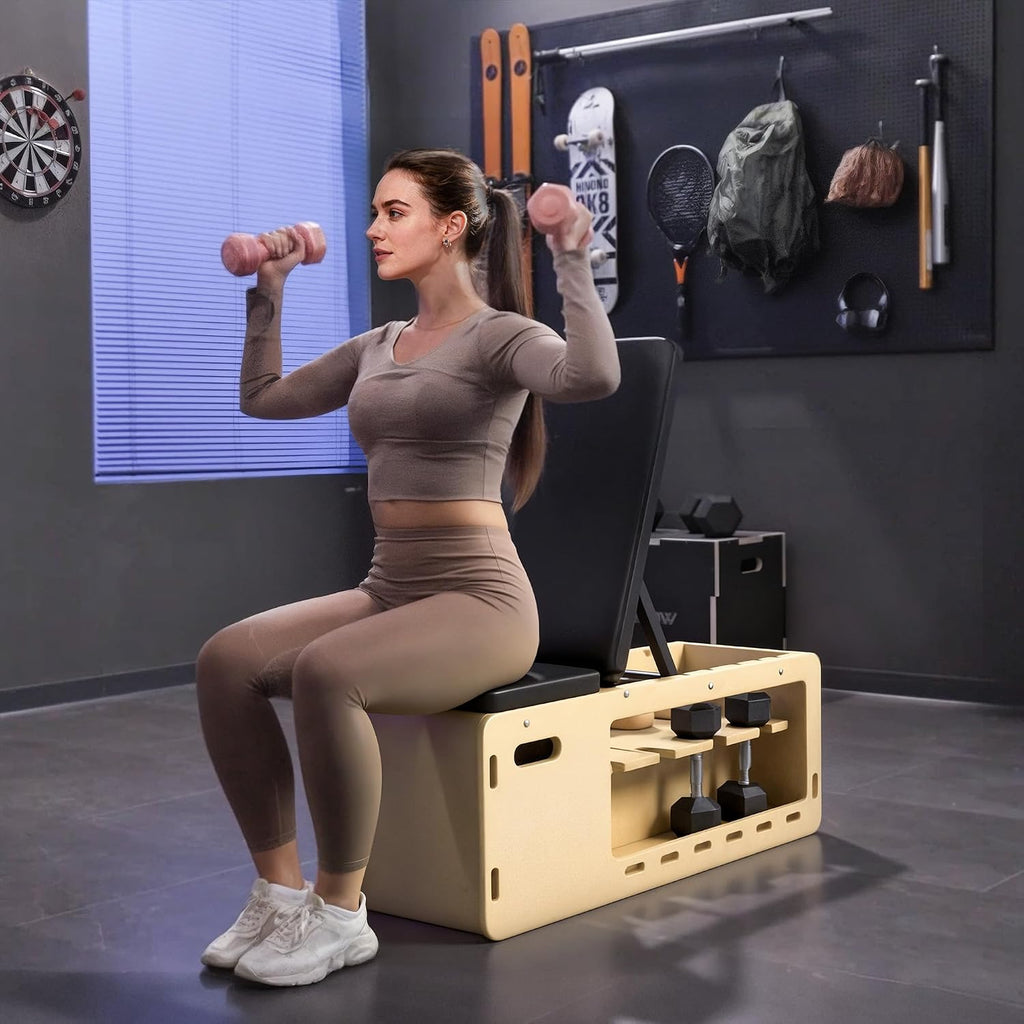 Soozier Adjustable Weight Bench Workout Bench Storage Rack Resistance Rope