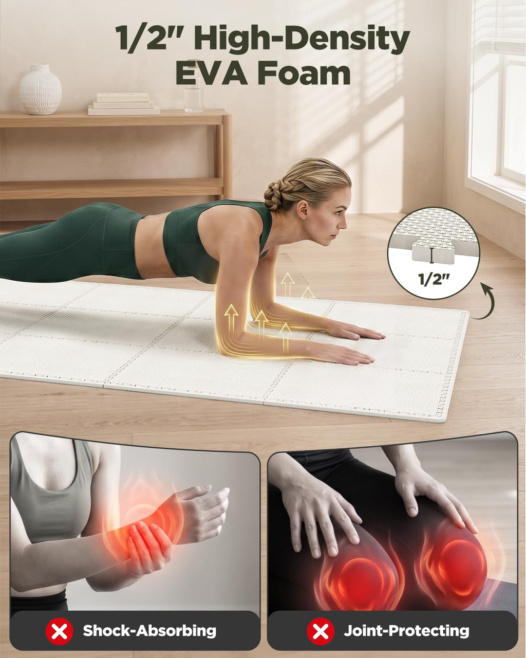 1/2" Thick 24 Pcs 96 Sq Ft EVA Foam Puzzle Exercise Mats, High-Density Interlocking Foam Floor Tiles for Home Gym, Gym Mat for Workout Equipment & Direct Exercise, Floor Padding for Kids
