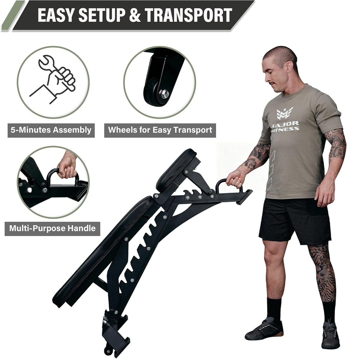 MAJOR FITNESS Weight Bench - 1300LBS Weight Capacity and 36 Adjustable Positions Strength Training Bench for Garage and Home Gym Workouts