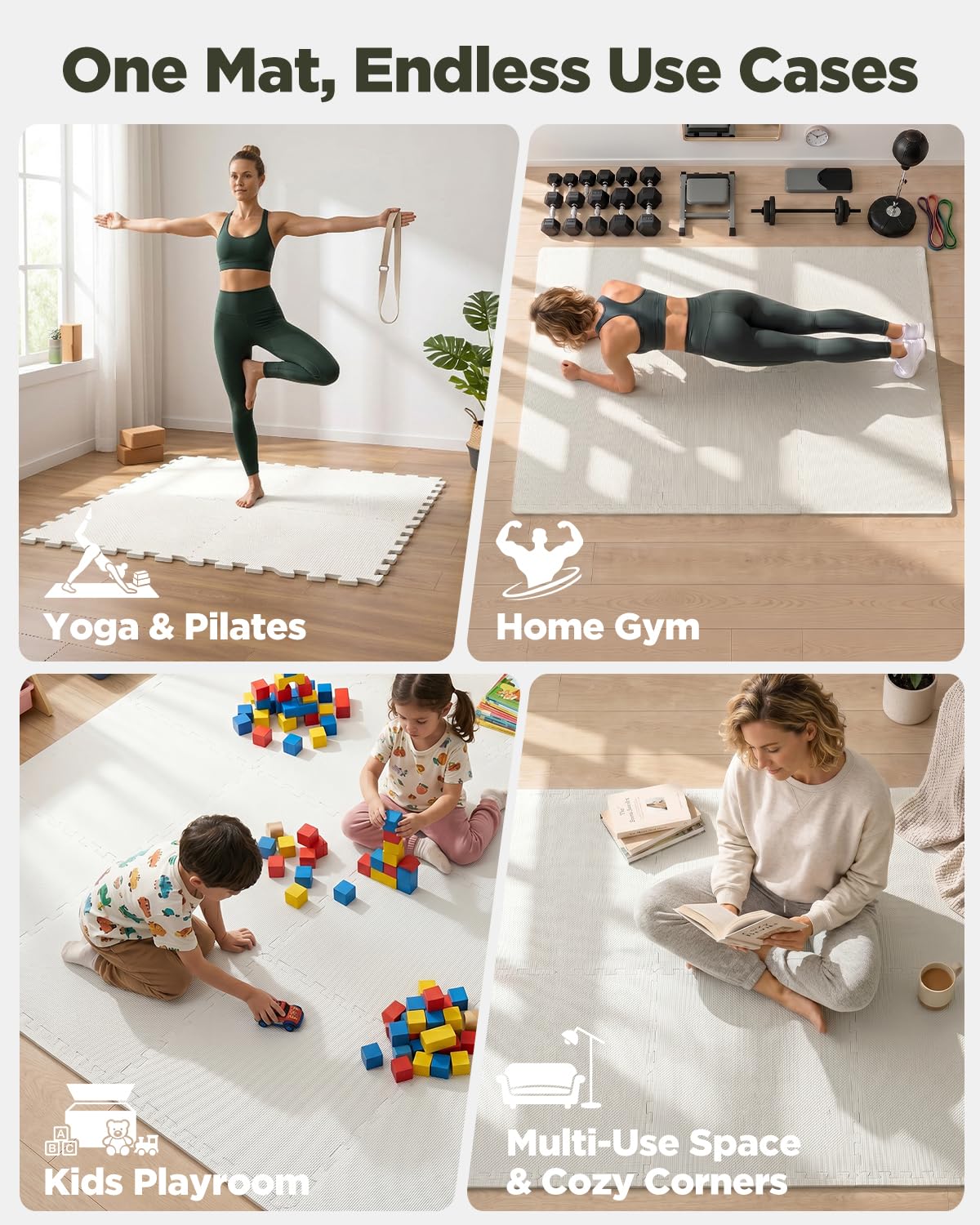 1/2" Thick 24 Pcs 96 Sq Ft EVA Foam Puzzle Exercise Mats, High-Density Interlocking Foam Floor Tiles for Home Gym, Gym Mat for Workout Equipment & Direct Exercise, Floor Padding for Kids