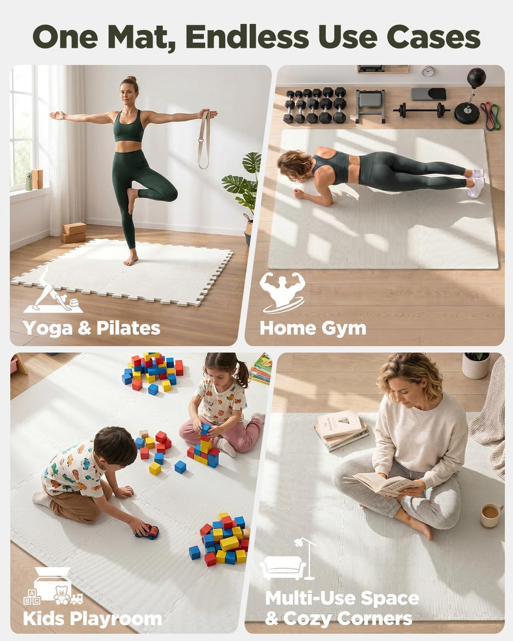 1/2" Thick 24 Pcs 96 Sq Ft EVA Foam Puzzle Exercise Mats, High-Density Interlocking Foam Floor Tiles for Home Gym, Gym Mat for Workout Equipment & Direct Exercise, Floor Padding for Kids