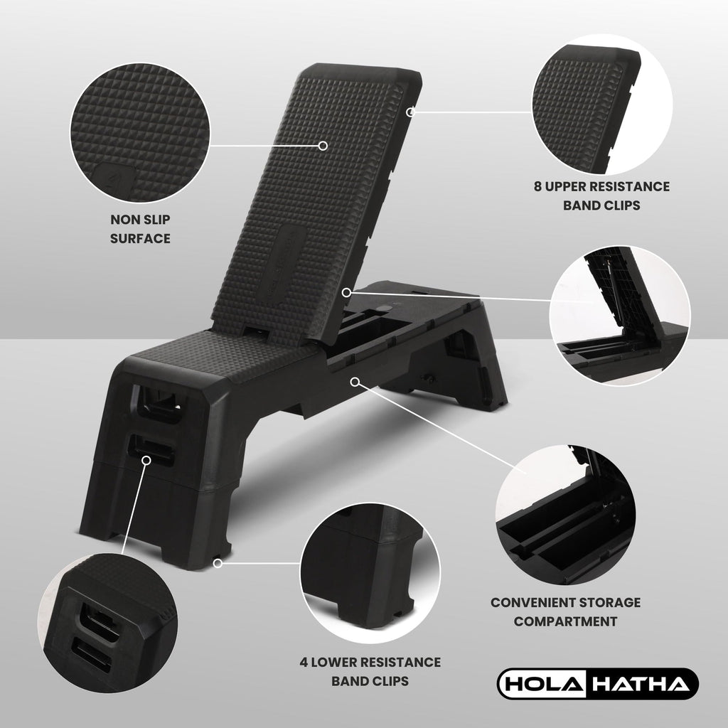 HolaHatha Compact Portable Aerobic Step Platform Exercise Fitness Equipment, Cardio Stepper with Adjustable Height for Home Gym