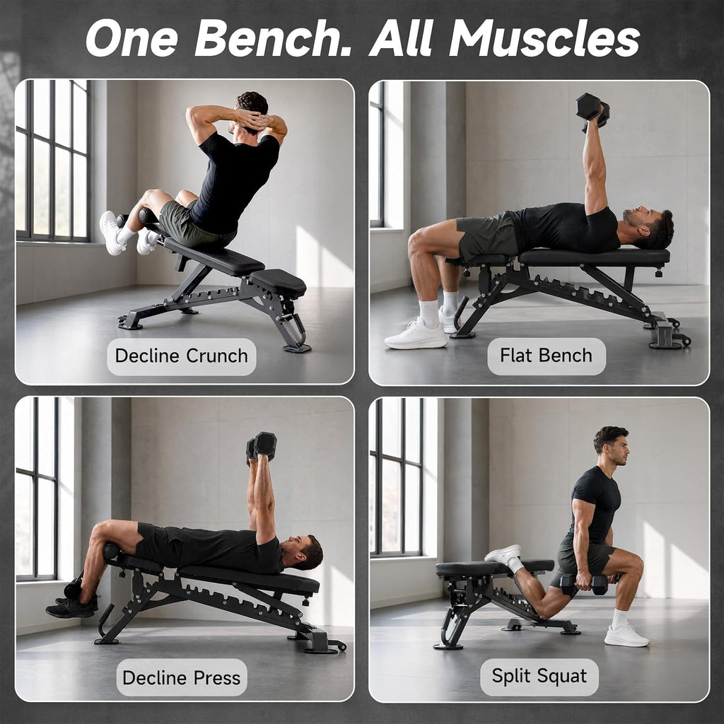 SPORTSOUL 1300LB Weight Bench, 50 Adjustable Positions FID Workout Bench