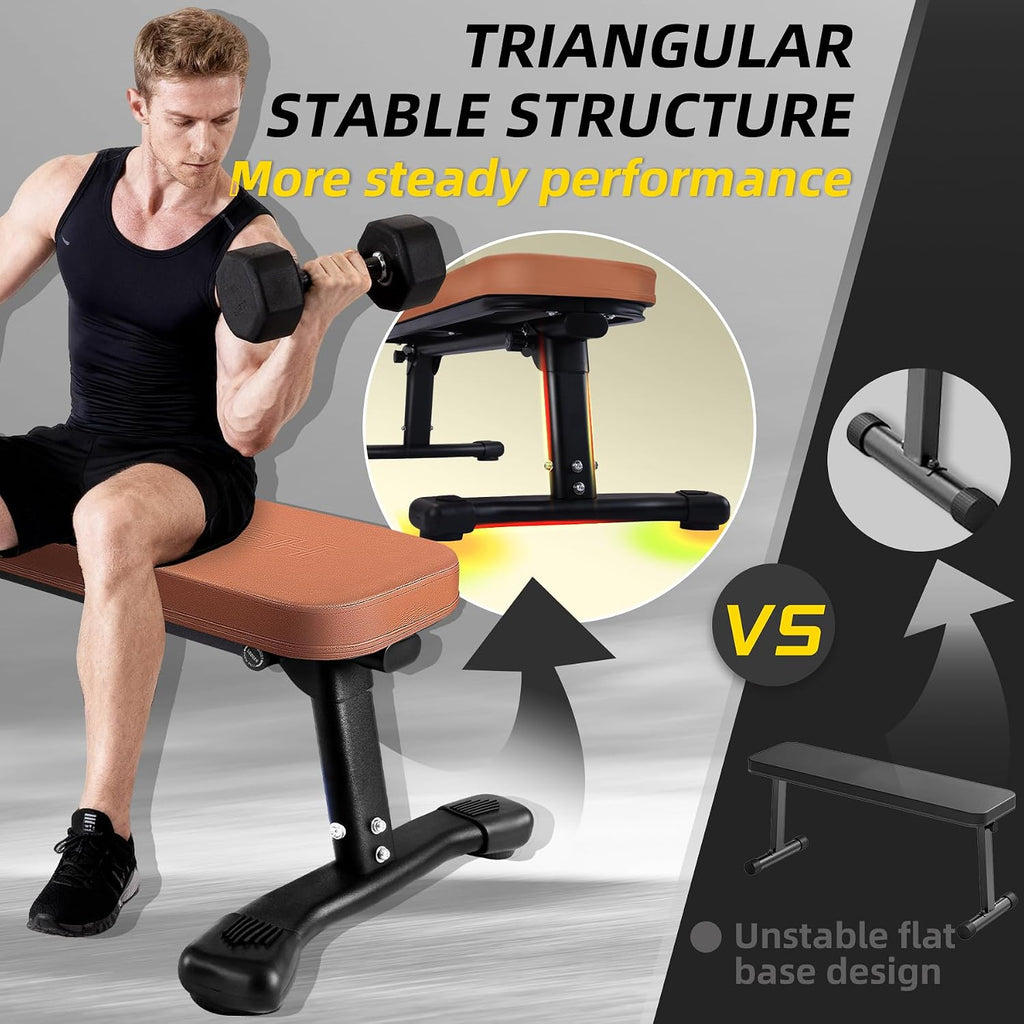 Flat Weight Bench, 2.4 Inch Thick Pad Workout Bench 660 LBS Bench Press Exercise Equipment for Home Gym Strength Weight Training
