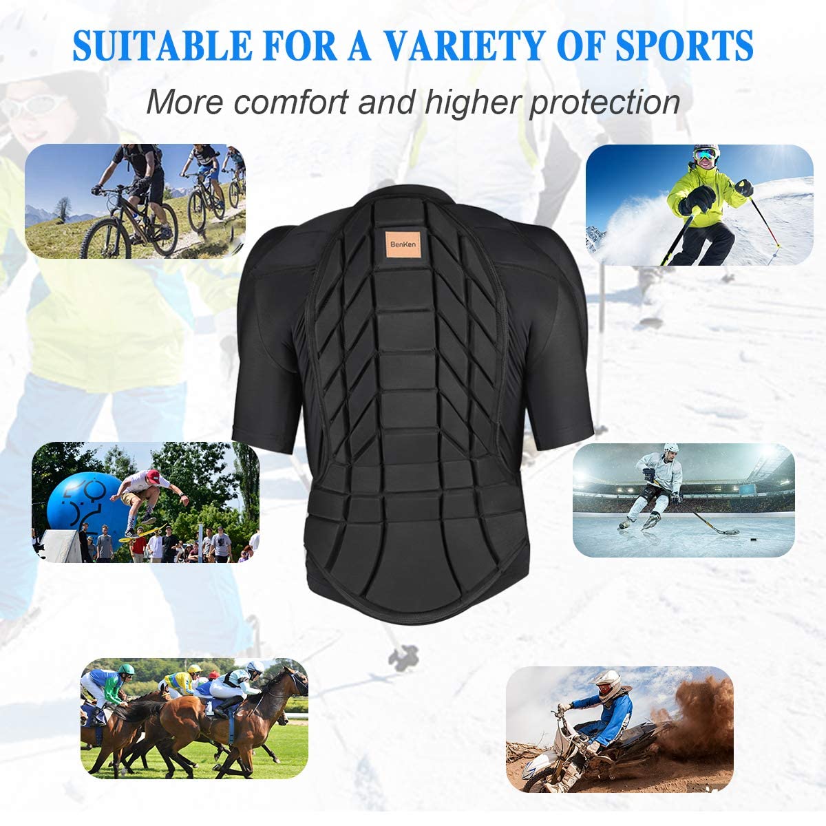 BenKen Men's Women's Professional Anti-Collision Sports Shirts, Protection of the Back, Motorcycle Protective Jacket for Skateboarding Skating Snowboarding Cycling