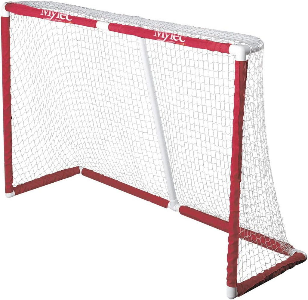 Mylec Official Regulation Sized PVC Hockey Goal for Indoor + Outdoor (6 x 4 Feet), Lightweight & Portable, Sleeve Netting System (Red, 14 Pounds)